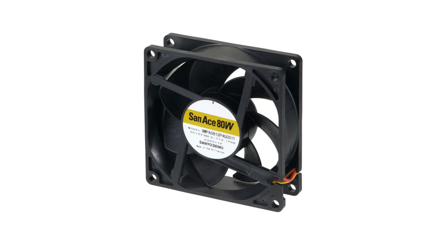 Sanyo Denki Axial Fan, 12 V dc, DC Operation, 81.9cfm, 8.52W, 710mA Max, IP68, 80 x 80 x 25mm