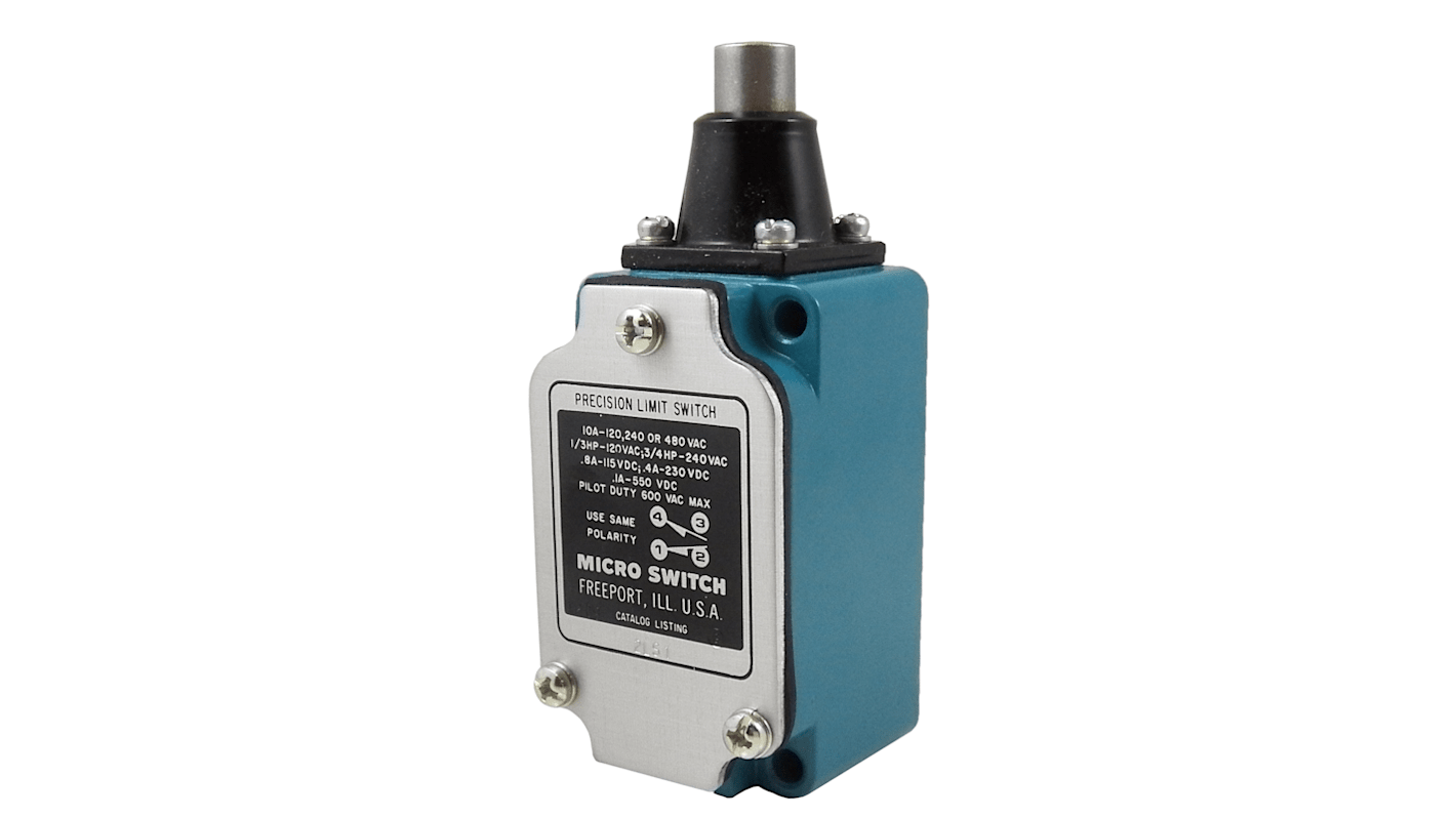 Honeywell Plunger Limit Switch, 1NC/1NO, IP67, DPDT, Die Cast Zinc Housing, 480V ac ac Max, 10A Max