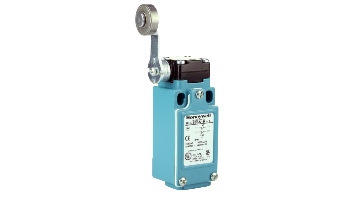 Honeywell GLC Series Roller Lever Limit Switch, 2NC, IP67, DPST, Die Cast Zinc Housing, 300V ac Max, 10A Max