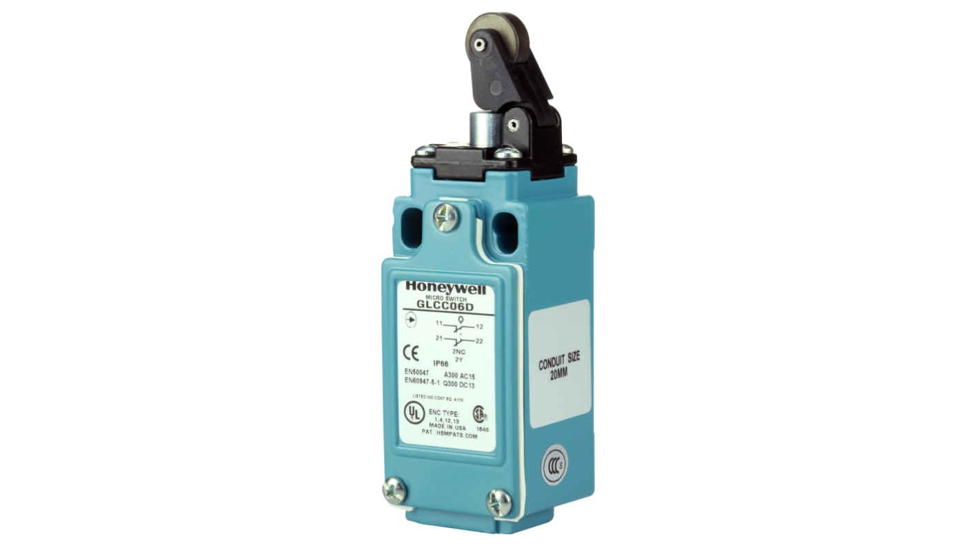 Honeywell Roller Lever Limit Switch, 1NC/1NO, IP67, SPDT, Die Cast Zinc Housing, 300V ac ac Max, 10A Max