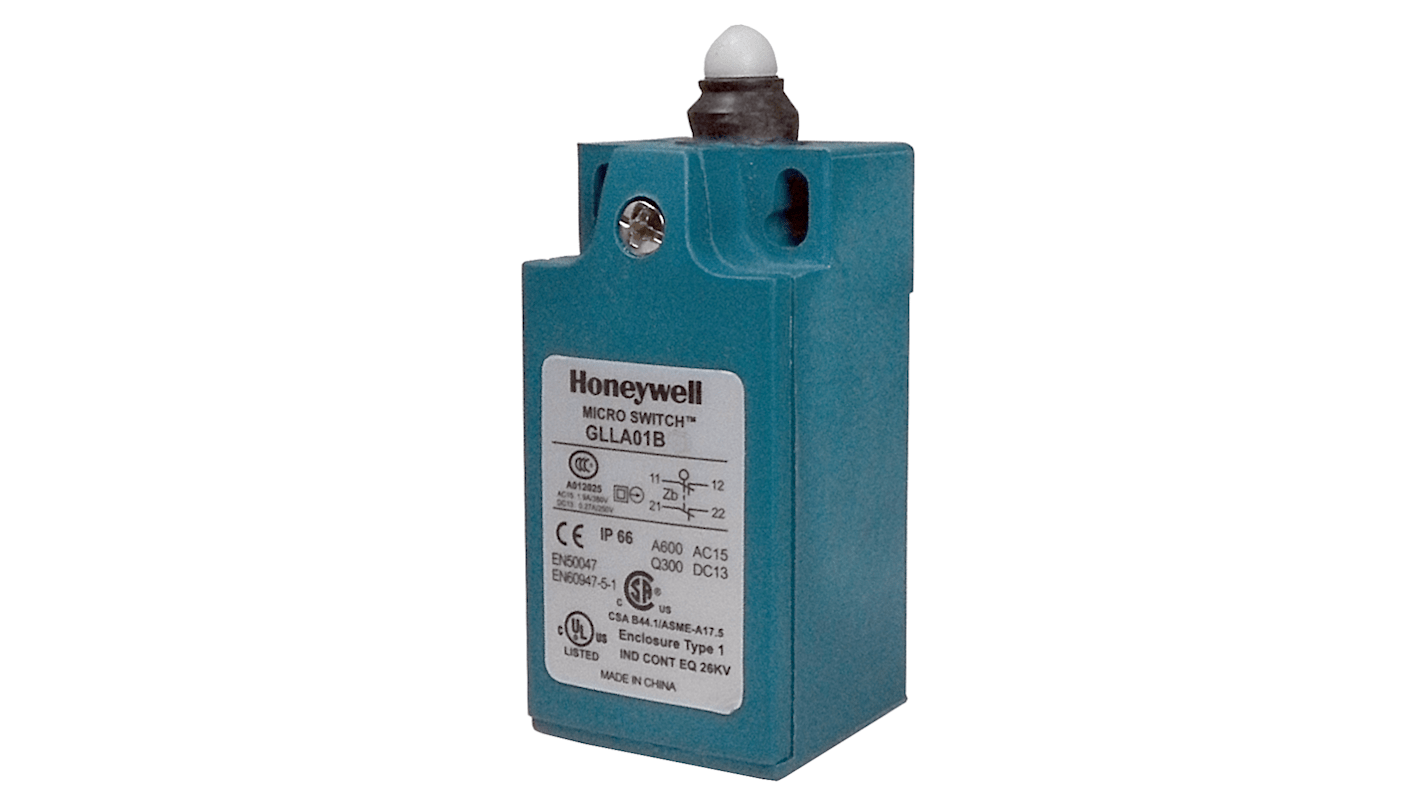 Interrupteur de fin de course Honeywell, Poussoir, 1 NF / 1 NO, 10A, 300V c.a.