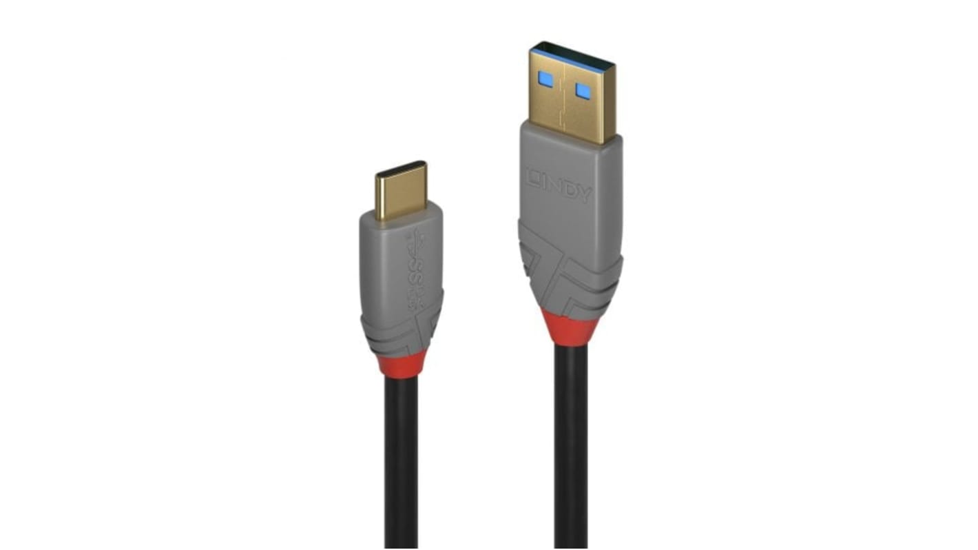 Cable USB 3.2 Lindy Electronics, con A. USB C Macho, con B. USB A Macho, long. 1m, color Negro