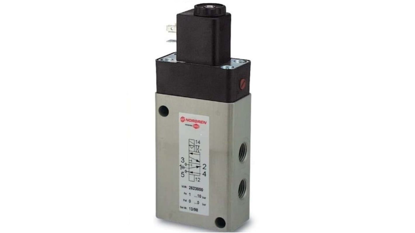 Electroválvula neumática Norgren, Serie 26230, Solenoide/aire, En Línea