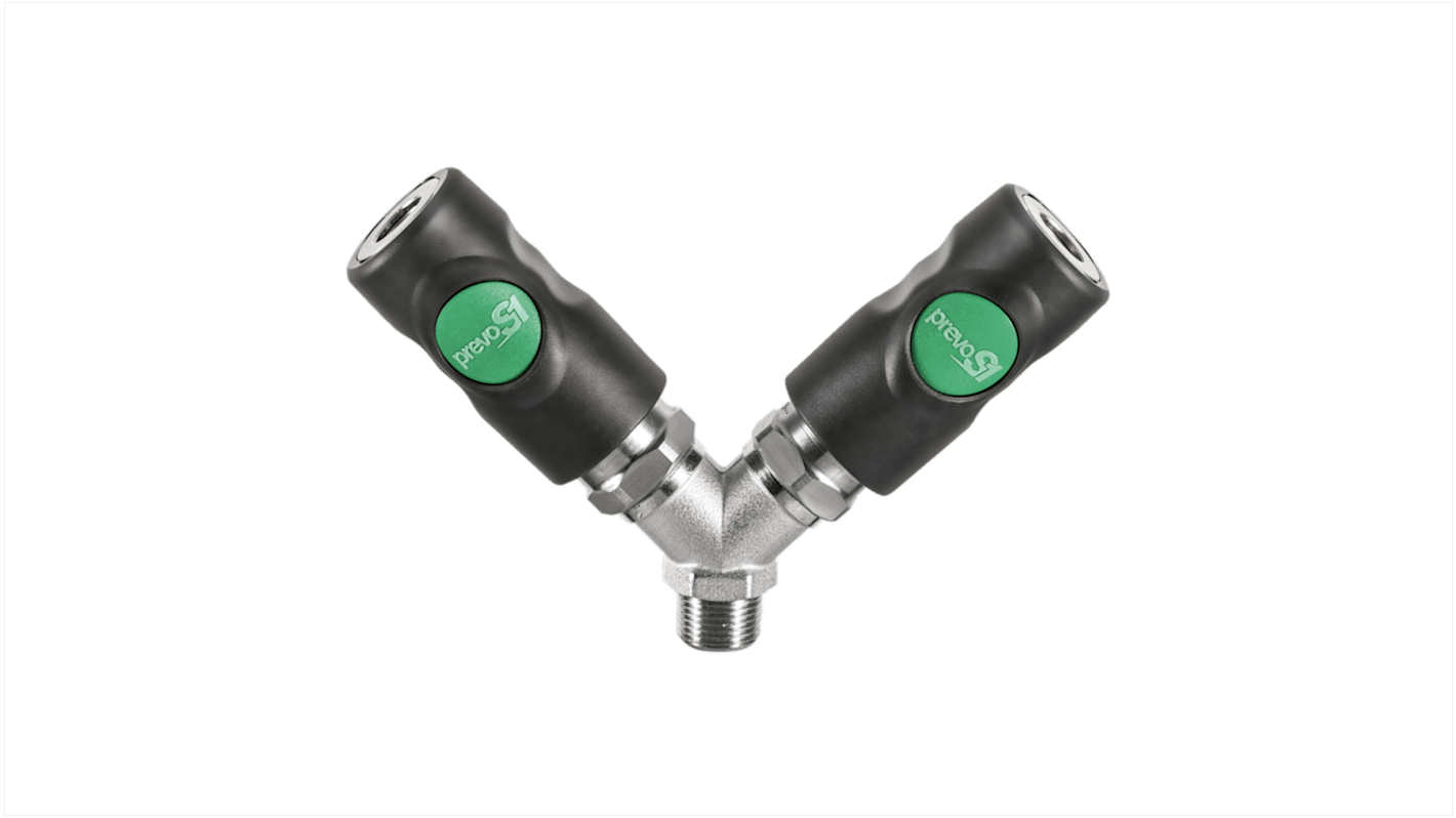 PREVOST Composite Body Male Safety Y-Shaped Quick Connect Coupling, G 3/8 Male Threaded