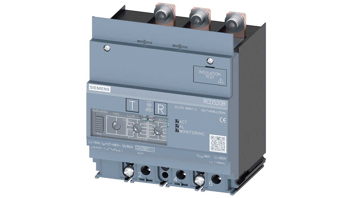 Interruptor diferencial Siemens, 160A Tipo B, 3 Polos SENTRON