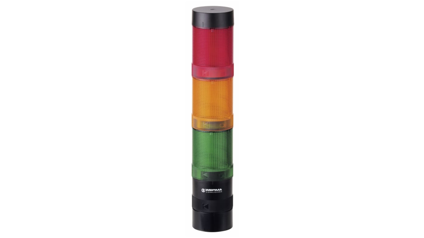 Werma KombiSIGN 40 Series Red/Green/Yellow Signal Tower, 3 Lights, 24 V, Base Mount, Wall Mount