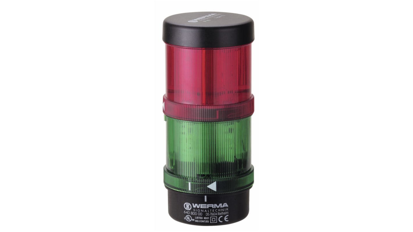 Werma KombiSIGN 71 Series Red/Green Signal Tower, 2 Lights, 24 V, Base Mount, Wall Mount