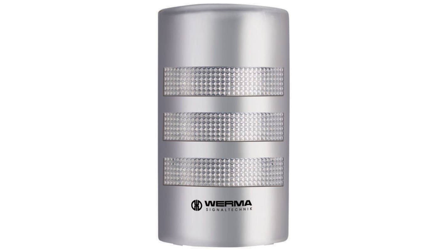 Torretta di segnalazione Werma, 24 V, LED, 3 elementi, lenti Trasparente, con Cicalino