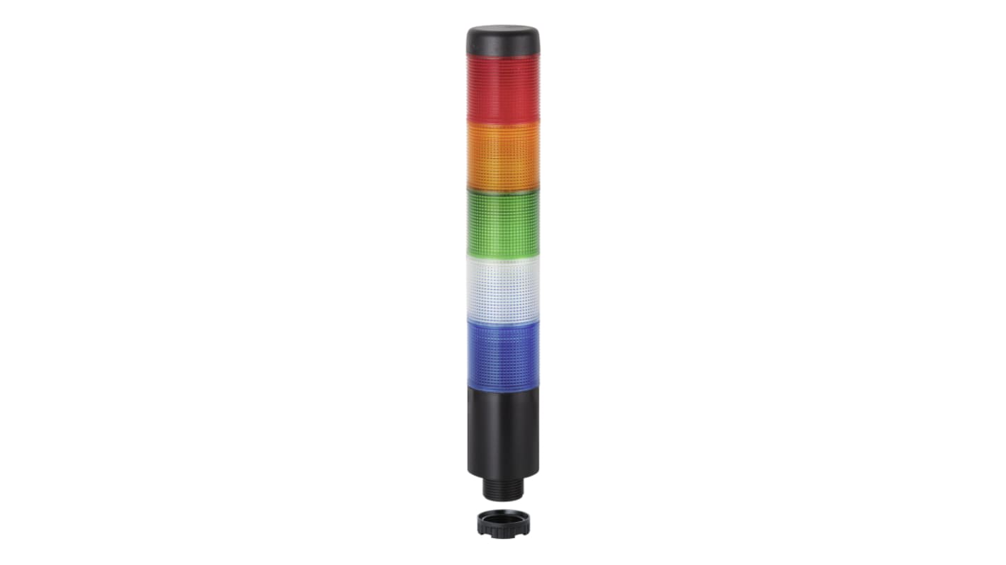 Columna de señalización Werma Kompakt 37, LED, con 5 elementos Azul, transparente, verde, rojo, amarillo, 85dB @ 1 m,