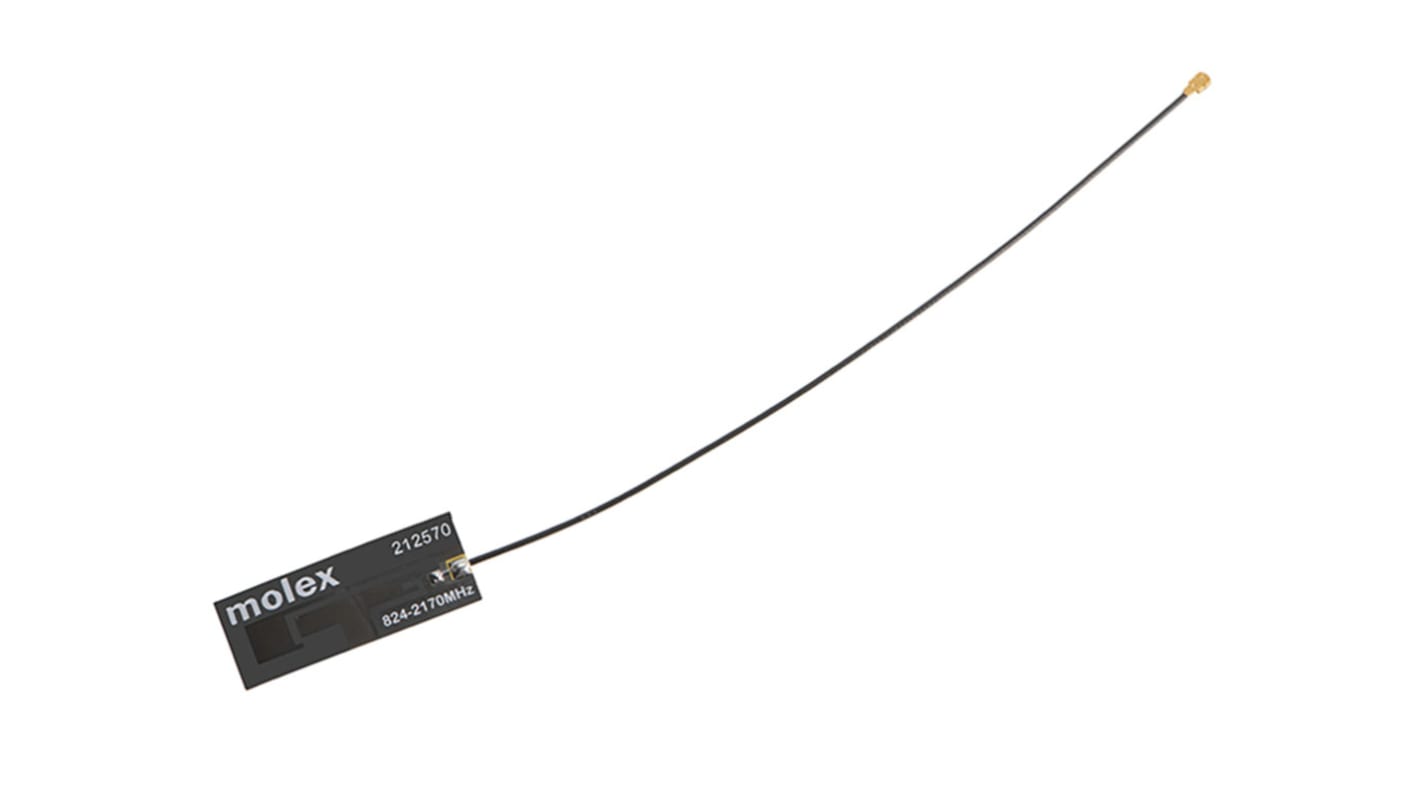 Antenne GSM et GPRS Interne Molex 2G (GSM/GPRS), 3G (UTMS), 4G (LTE) 1.76dBi, 824 → 2 170 MHz