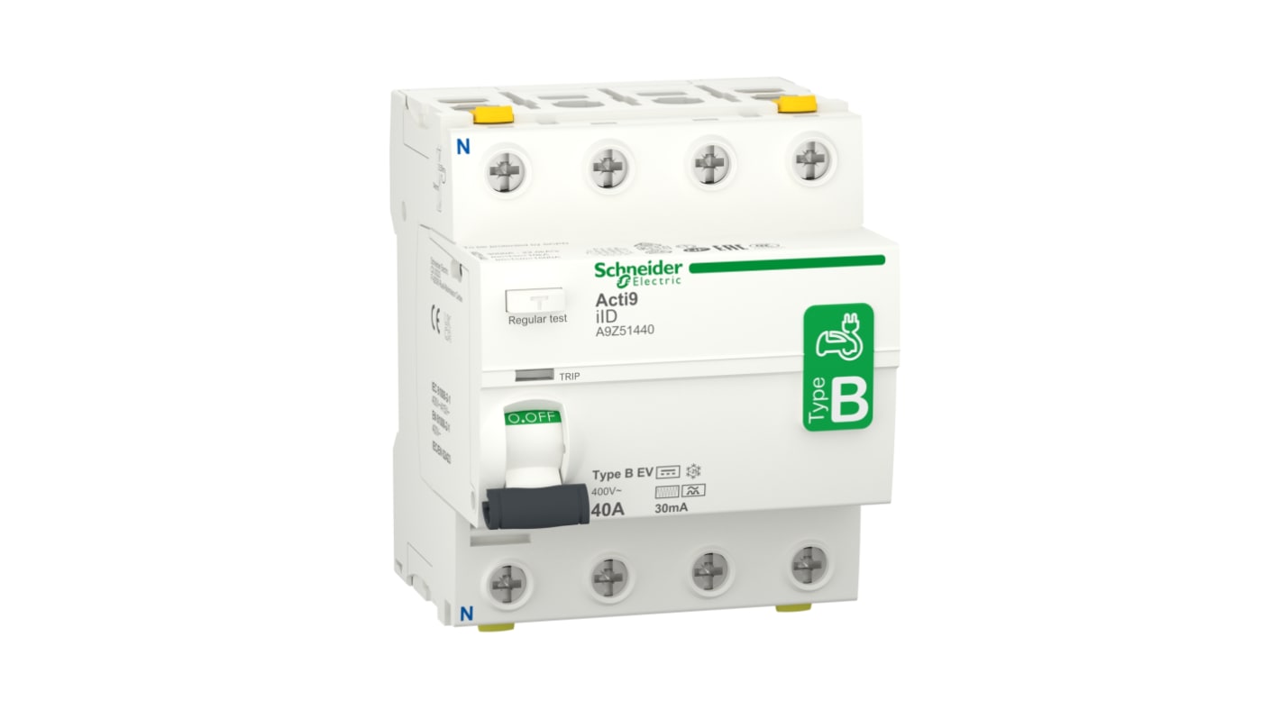 Interrupteur différentiel Schneider Electric Acti9 iID, 4 Pôles, 40A, 30mA