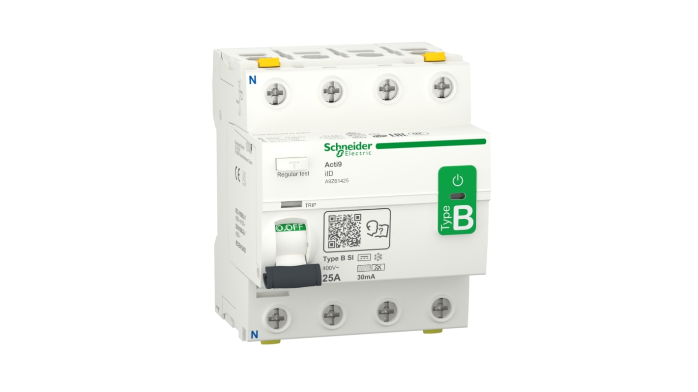 Schneider Electric Acti9 iID RCCB, 25A, 4 Pole, 30mA, 400V ac