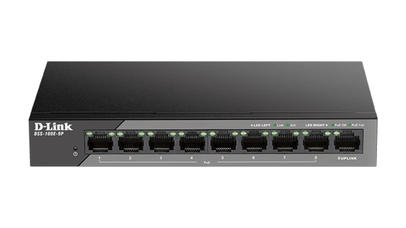 D-Link DSS-100E, Unmanaged 9 Port Ethernet Switch With PoE