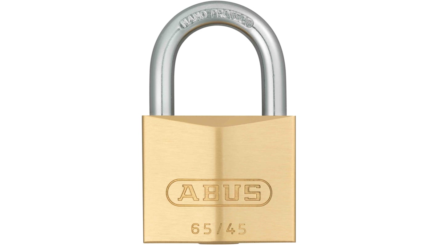 ABUS Key Weatherproof Brass Padlock, 7mm Shackle, 45mm Body