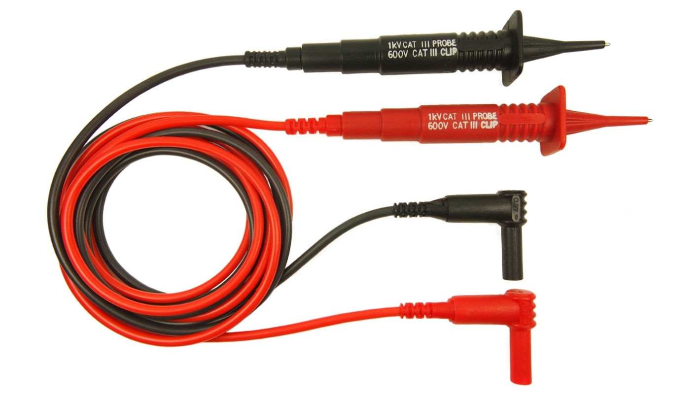 Kit de cables y puntas de prueba RS PRO, contiene 1 latiguillo negro, 1 latiguillo rojo