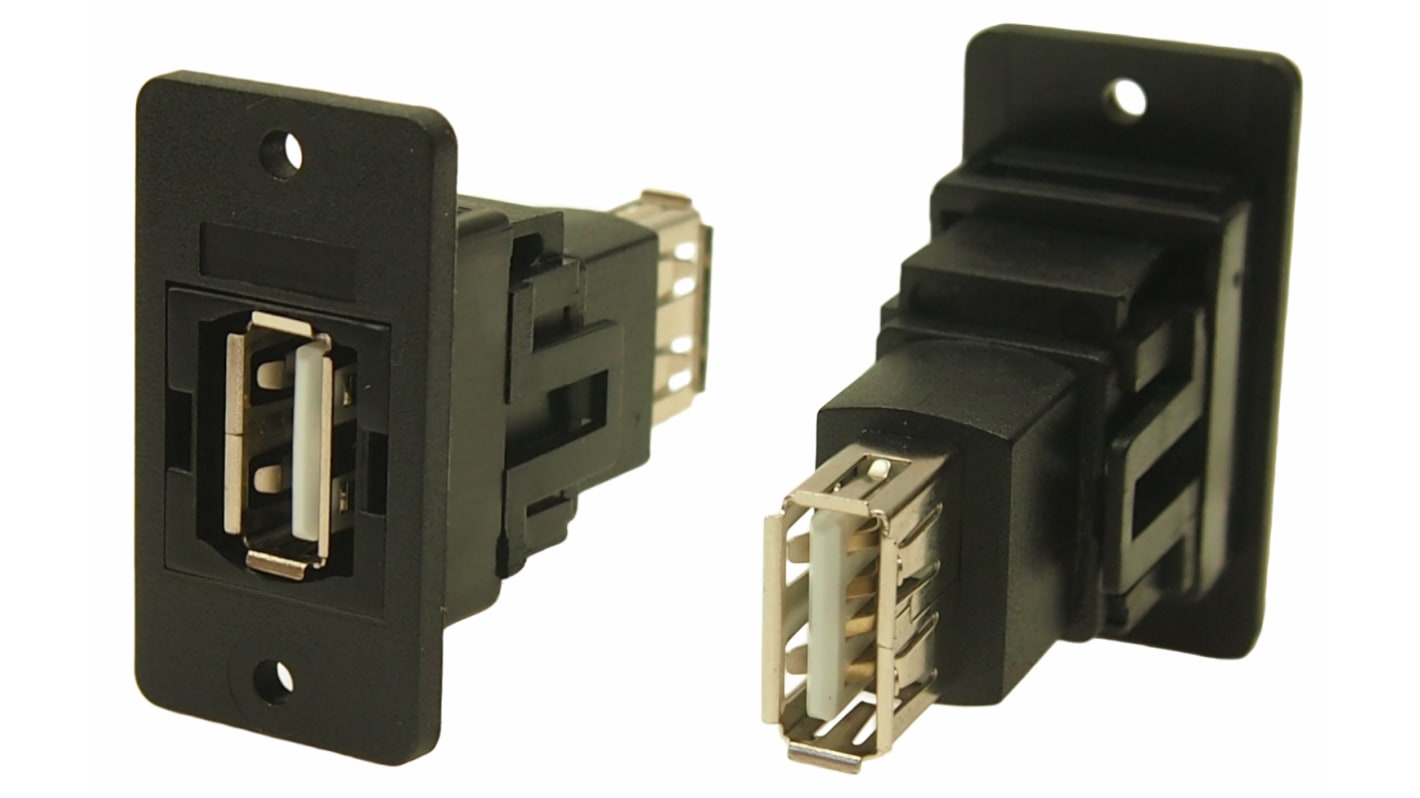 RS PRO Straight, Panel Mount, Socket to Socket Type A to A 2.0 USB Connector