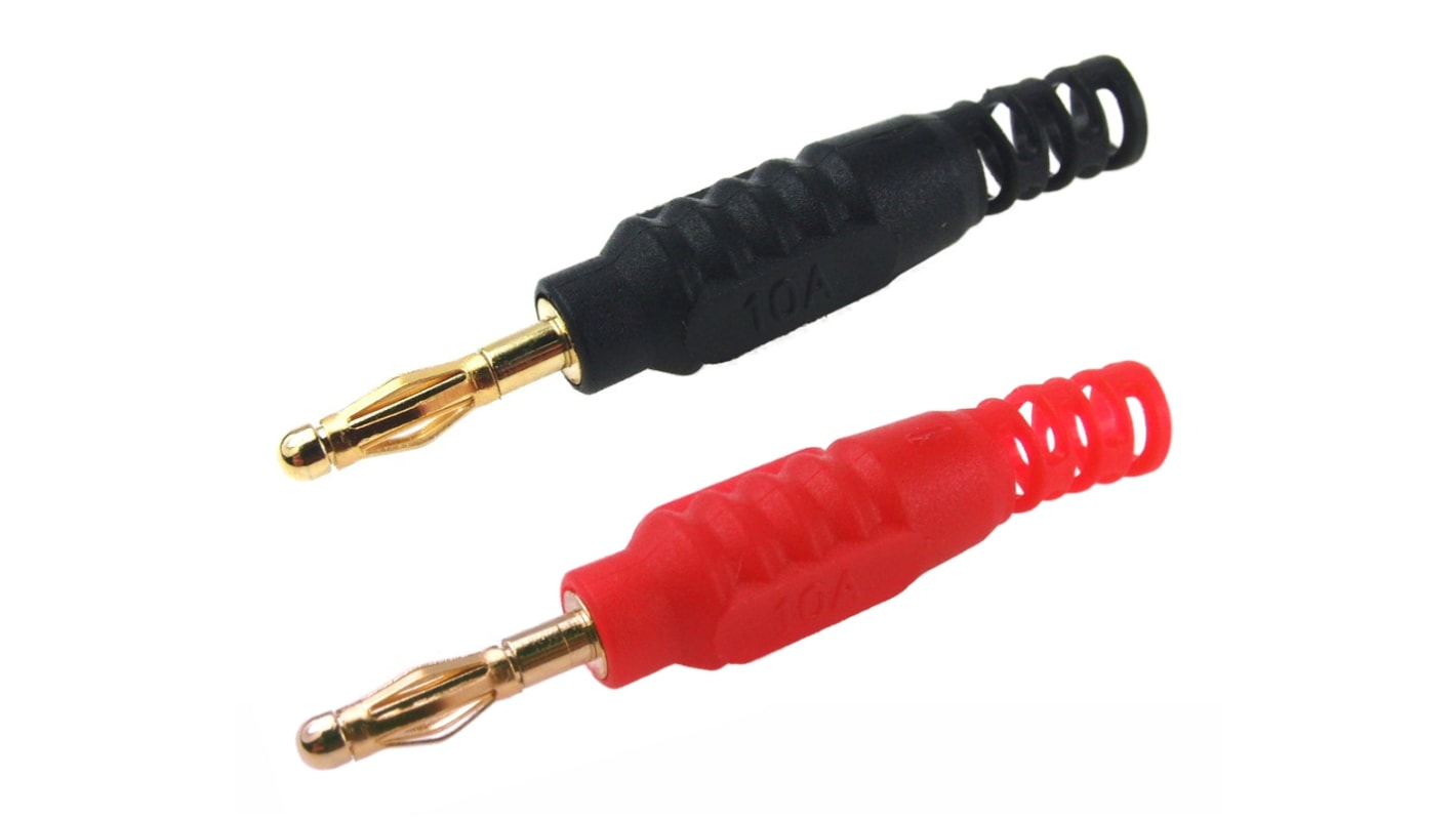 Conector banana Macho, 10A, 30 V ac, 60V dc, Negro, Rojo