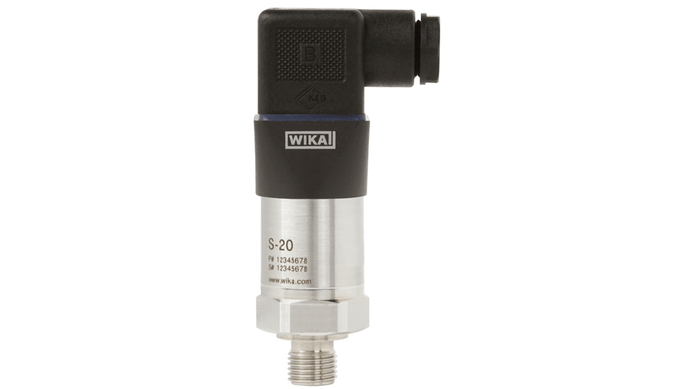 WIKA S-20 Series Pressure Sensor, 0bar Min, 0.4bar Max, Current (2-Wire) Output, Gauge Reading