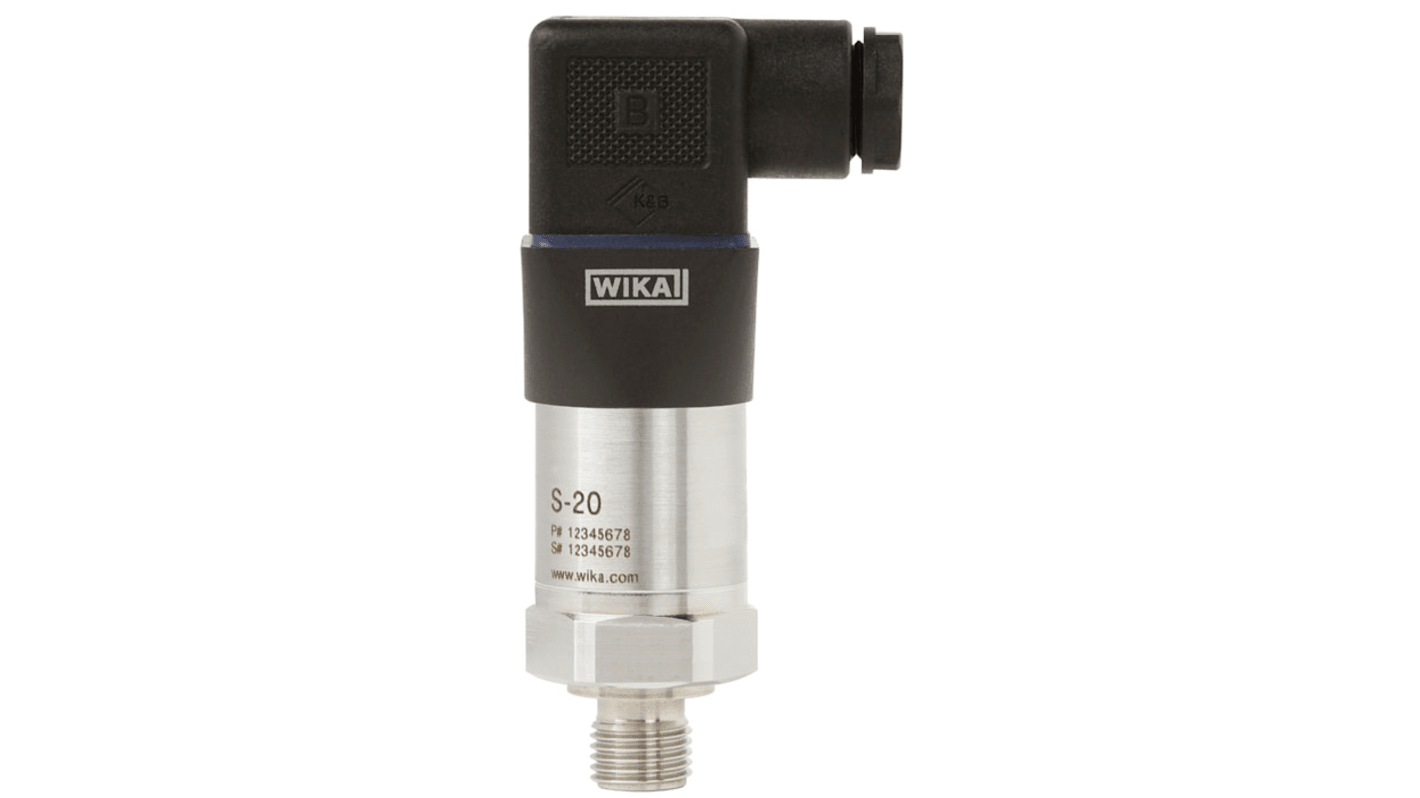 WIKA S-20 Series Pressure Sensor, 0bar Min, 1bar Max, Current (2-Wire) Output, Gauge Reading