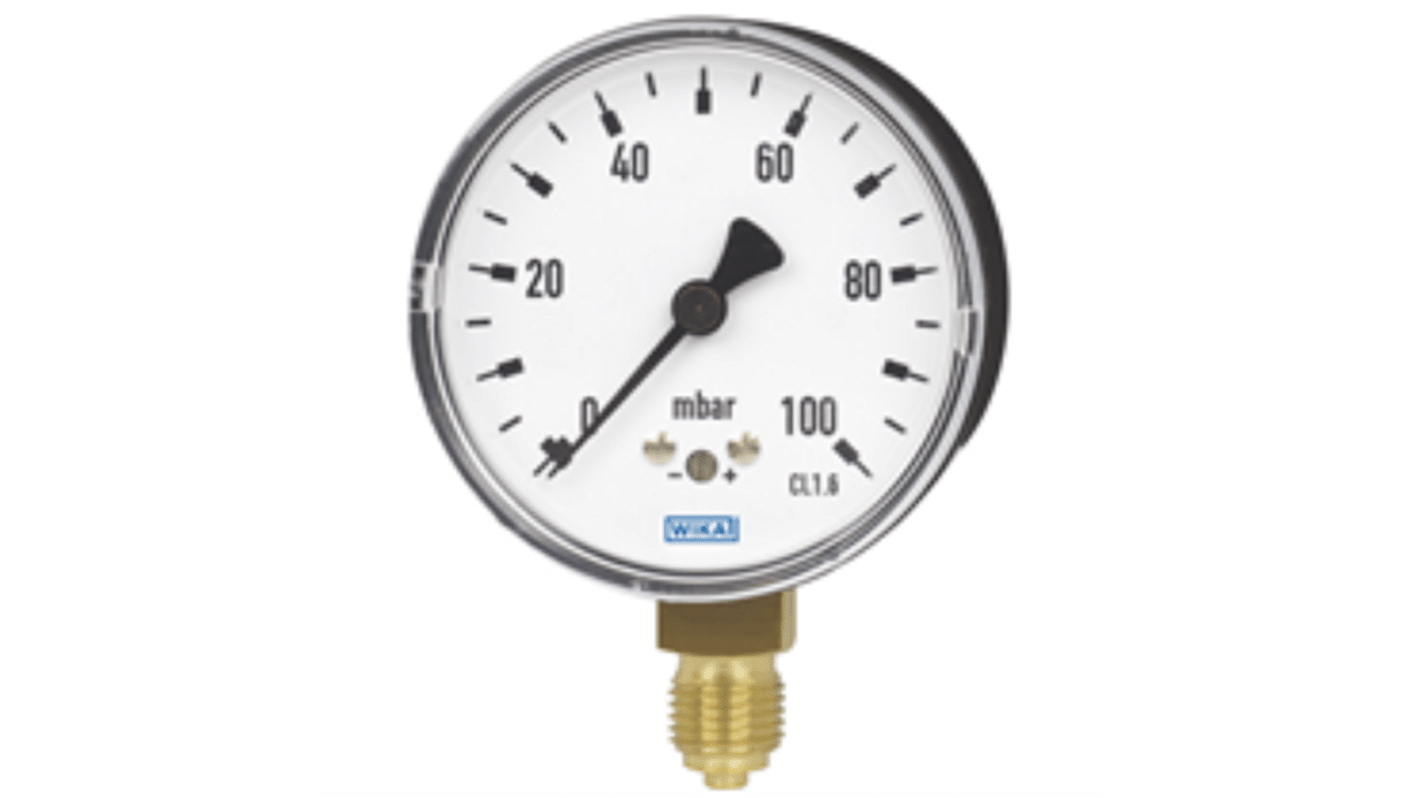 WIKA G 1/4 Analogue Pressure Gauge 250mbar Bottom Entry, 9071350, 0bar min., 611.10