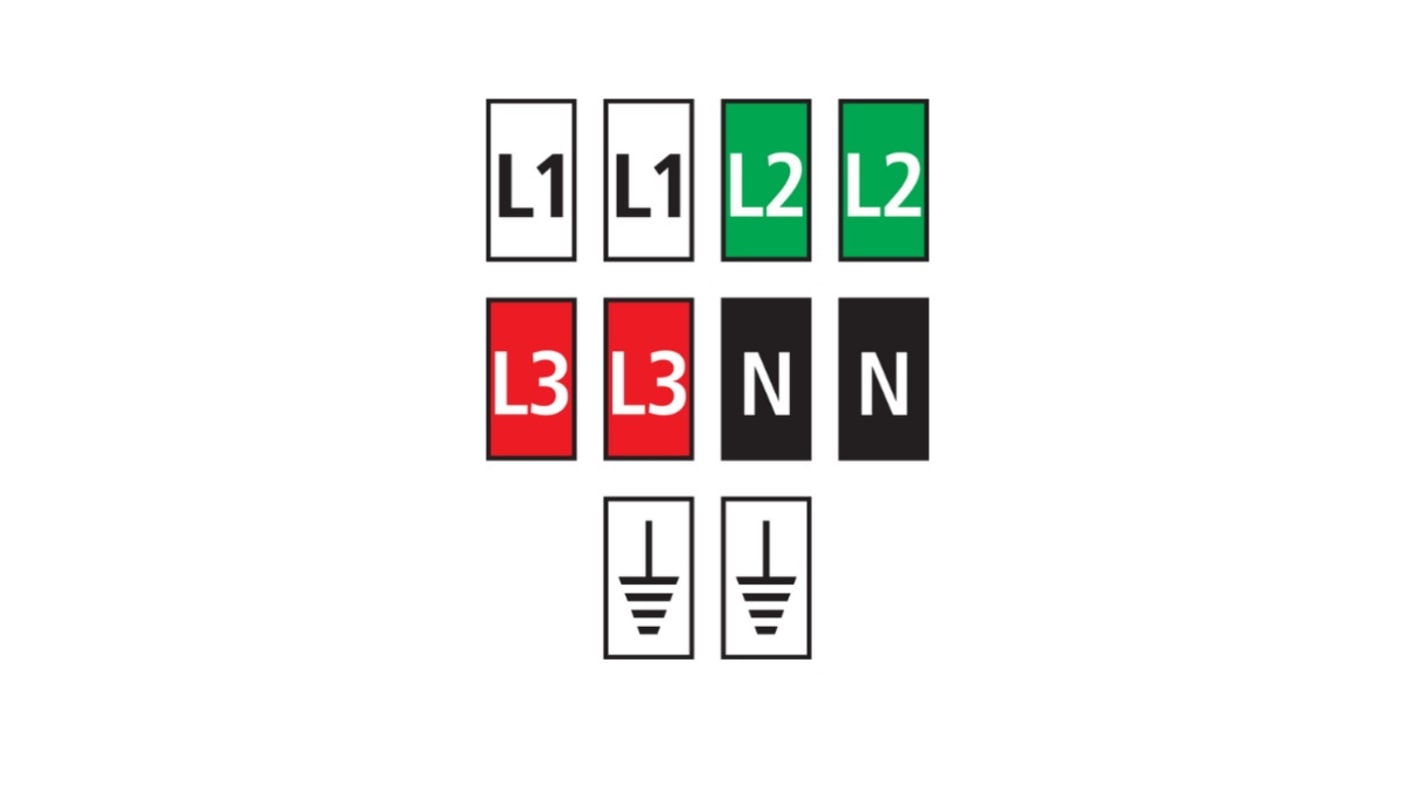 Marcador de cable de clip HellermannTyton WIC de Nylon 66 Variado, texto: Earth Symbol, L1, L2, L3, N, Ø máx. 3.8mm,