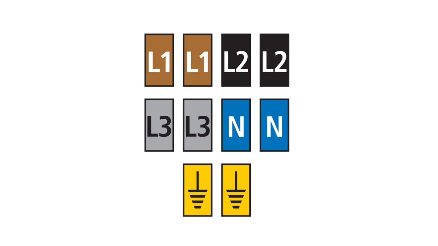 HellermannTyton WIC Kabelmarkierer-Clips Schnappend, Beschriftung: EARTH, L1, L2, L3, N, Farbsortiment, Ø 4.3mm - 5.3mm