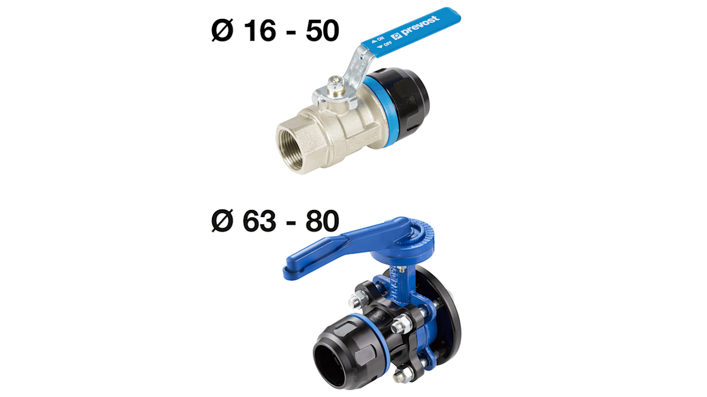 Válvula de cierre PREVOST de Aluminio, presión máx. 16bar, tipo Válvula para tubo con rosca macho, Ø tubo 2: 32mm,