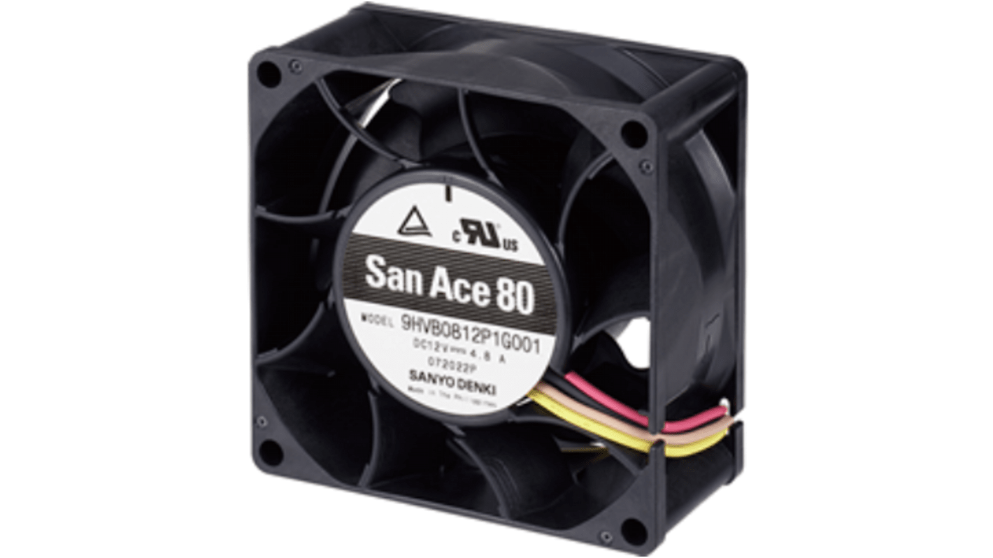 Sanyo Denki axiális ventilátor, 12 V DC, 80 x 80 x 38mm, 141.3ft³/perc