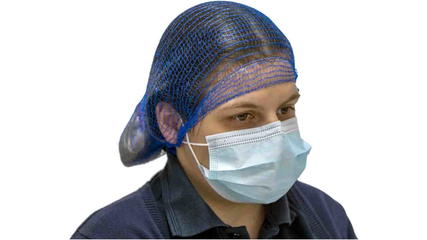 Hairtite Blue Disposable Hair Net for Food Industry Use, 55cm, Hair Net Type, Non-Metal Detectable, 100 per Package