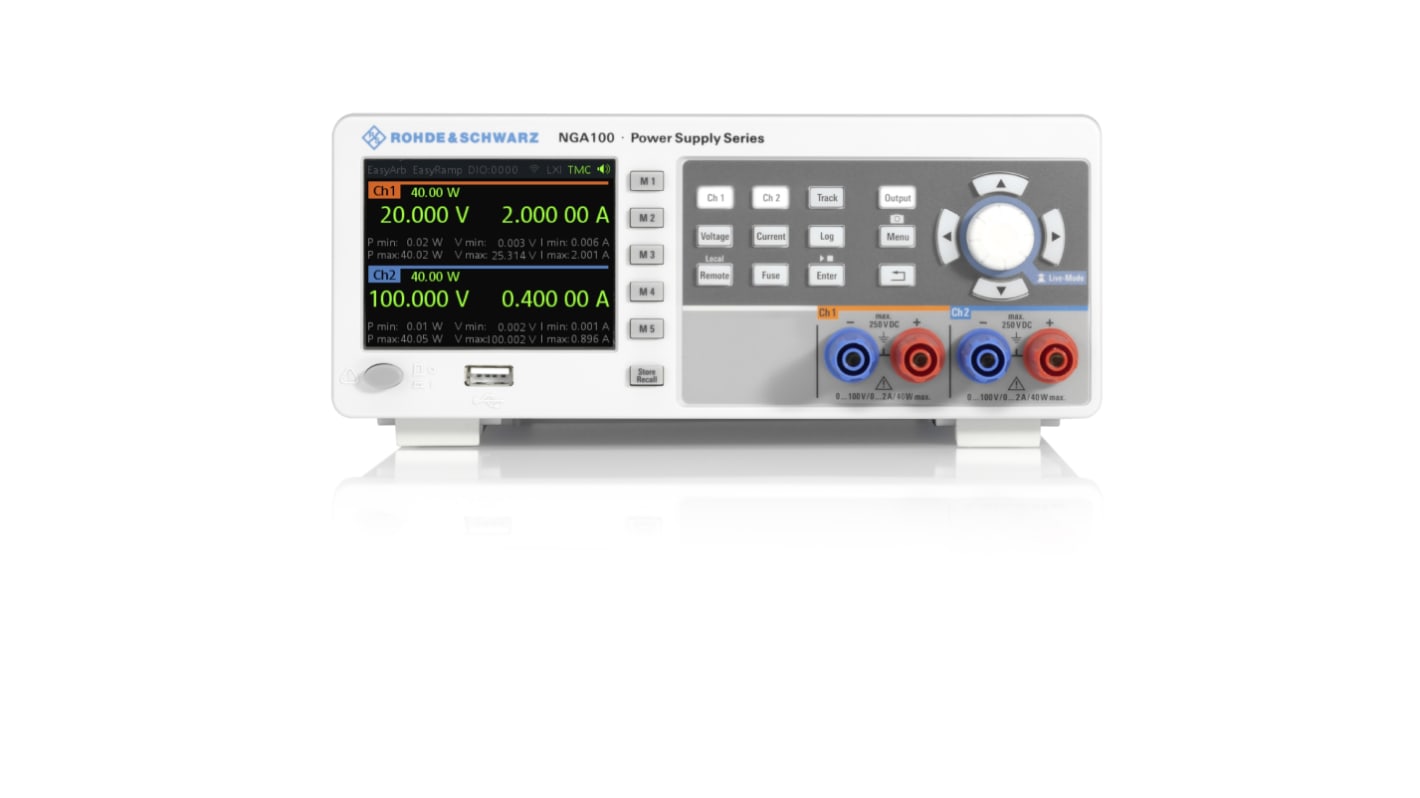 Rohde & Schwarz Laboratoriestrømforsyning, 2 Udgange, 0 → 100V, 2A, 80W, UKAS kalibreret