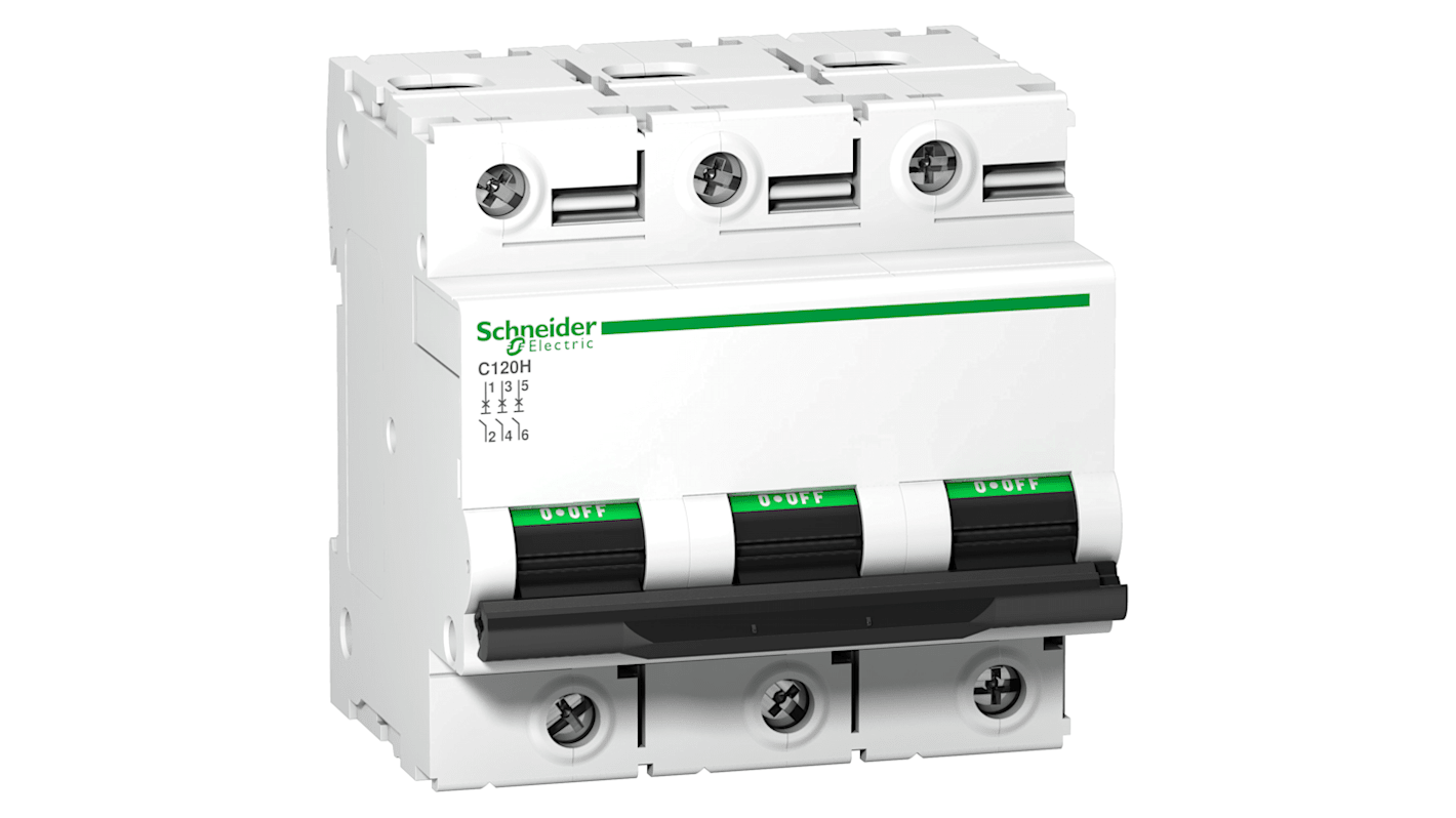 Interruptor automático 3P, 100A, Curva Tipo B C120, Acti 9, Montaje en Carril DIN