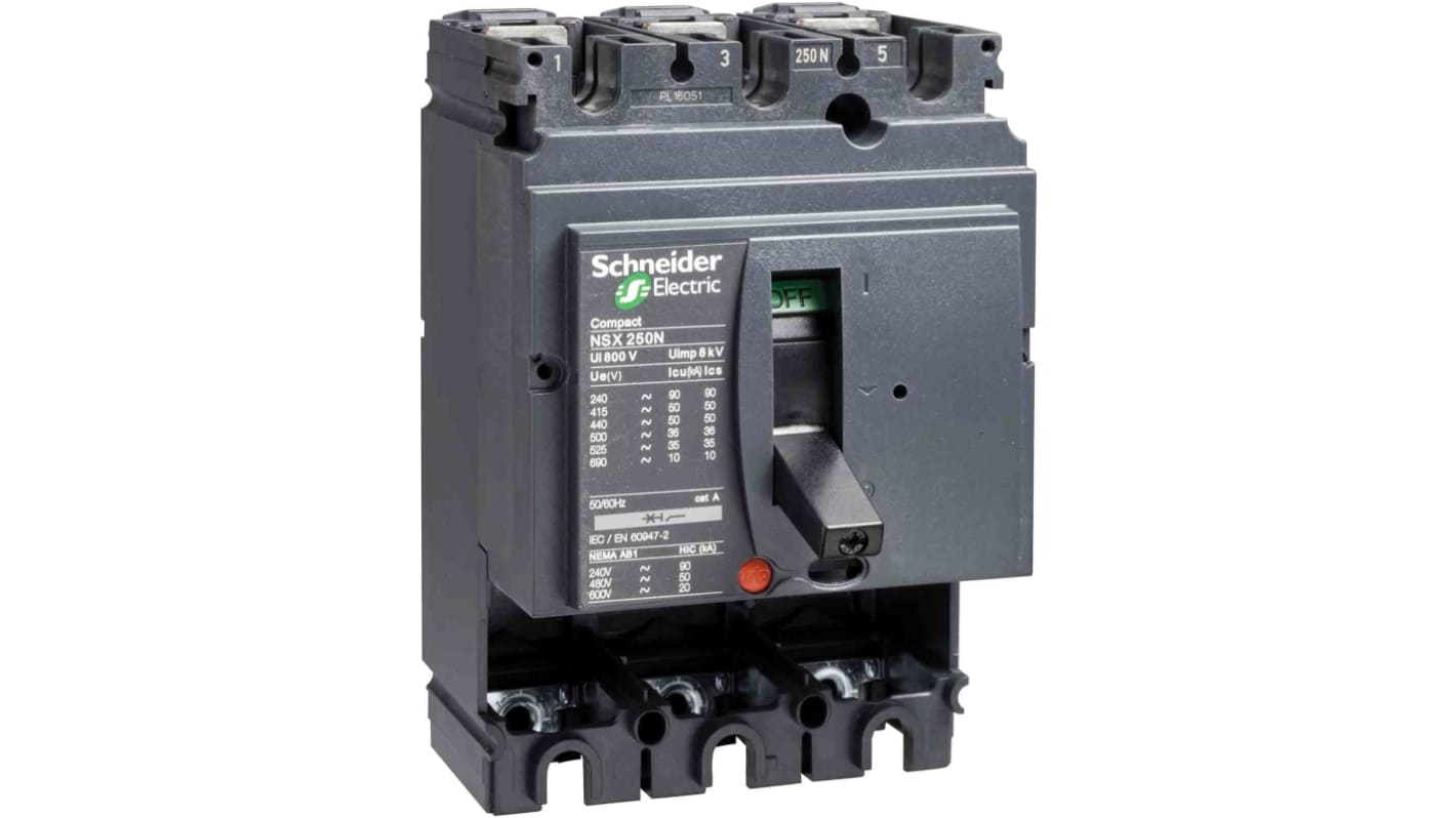 Schneider Electric, NSX MCCB 3P 100A, Breaking Capacity 50 kA, Fixed Mount