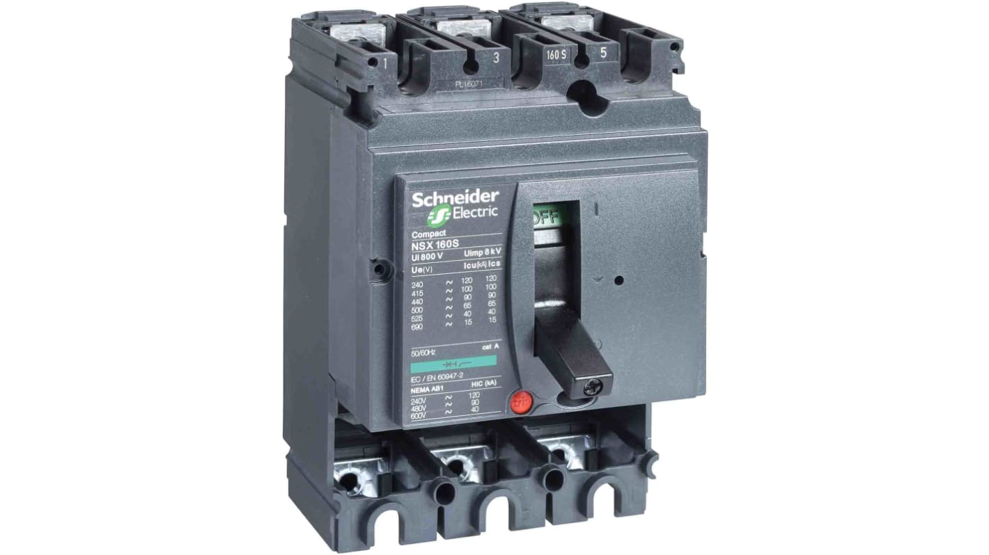 Schneider Electric NSX LV4, Leistungsschalter MCCB 3-polig, 160A / Abschaltvermögen 150 kA 690V, Fest, L. 161mm