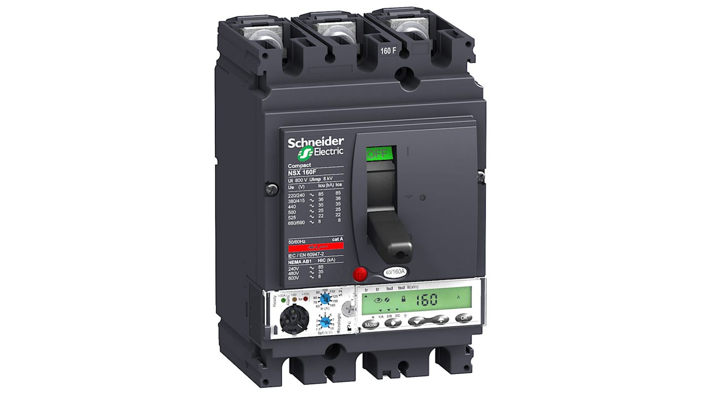 Schneider Electric, NSX MCCB 3P 160A, Breaking Capacity 36 kA, Fixed Mount