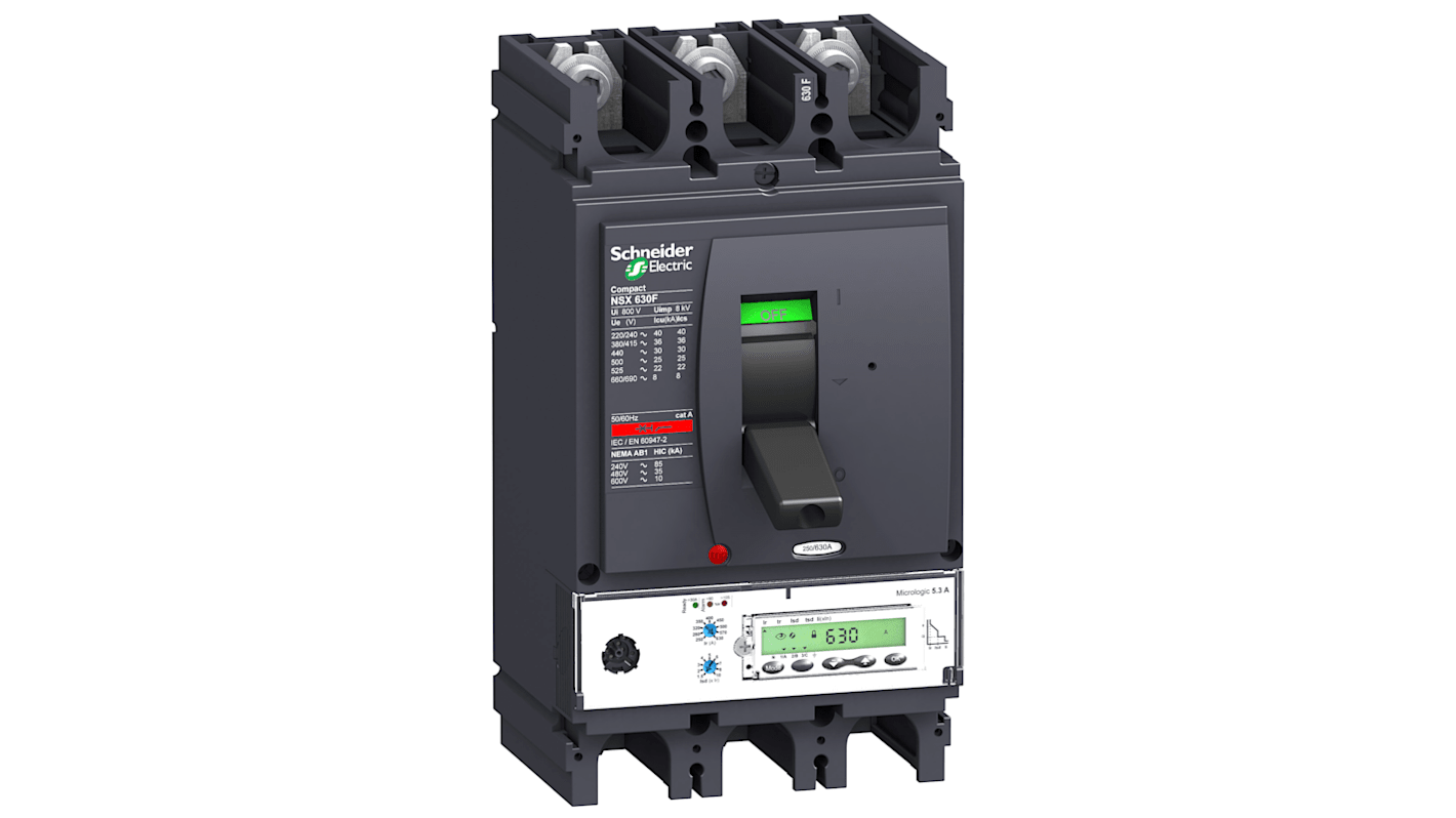 Schneider Electric, NSX MCCB 3P 630A, Breaking Capacity 50 kA, Fixed Mount