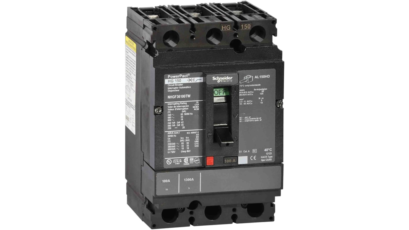 MCCB Schneider Electric, 3 Polos, 60A, Capacidad de Ruptura 65 kA, Montaje fijo, PowerPact, NH