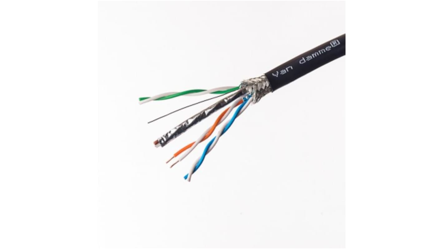 Cable Ethernet Cat7 S/FTP Van Damme de color Negro, long. 100m, funda de Poliuretano