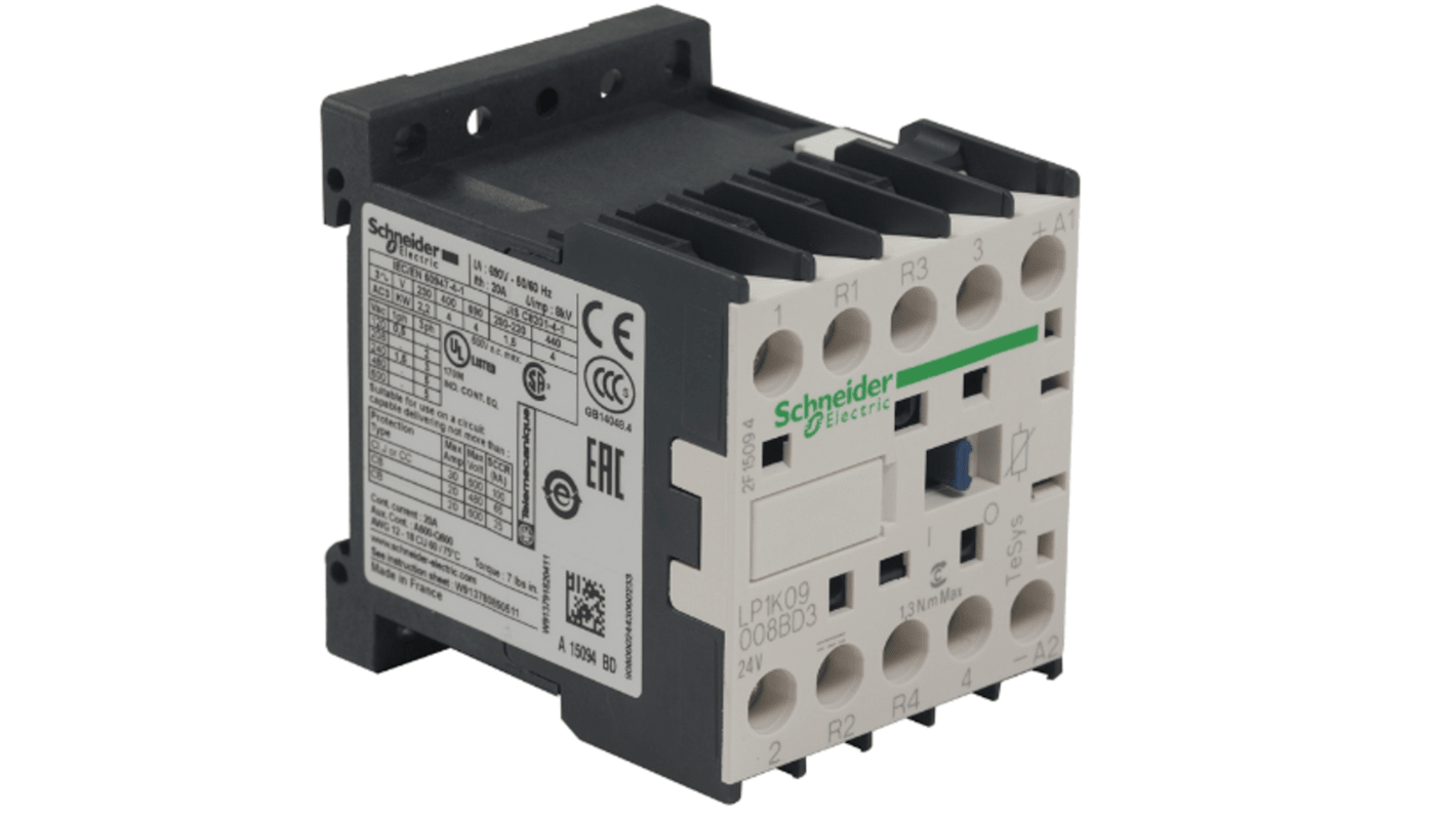 Schneider Electric TeSys K Leistungsschütz / 24 V Spule, 4 -polig 2 Schließer + 2 Öffner / 20 A