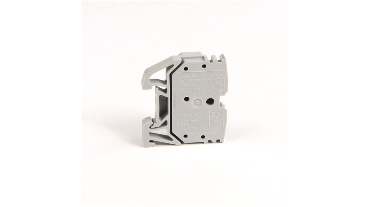 Rockwell Automation 1492 Series Grey DIN Rail Terminal Block, 2.5mm², Spring Clamp Termination