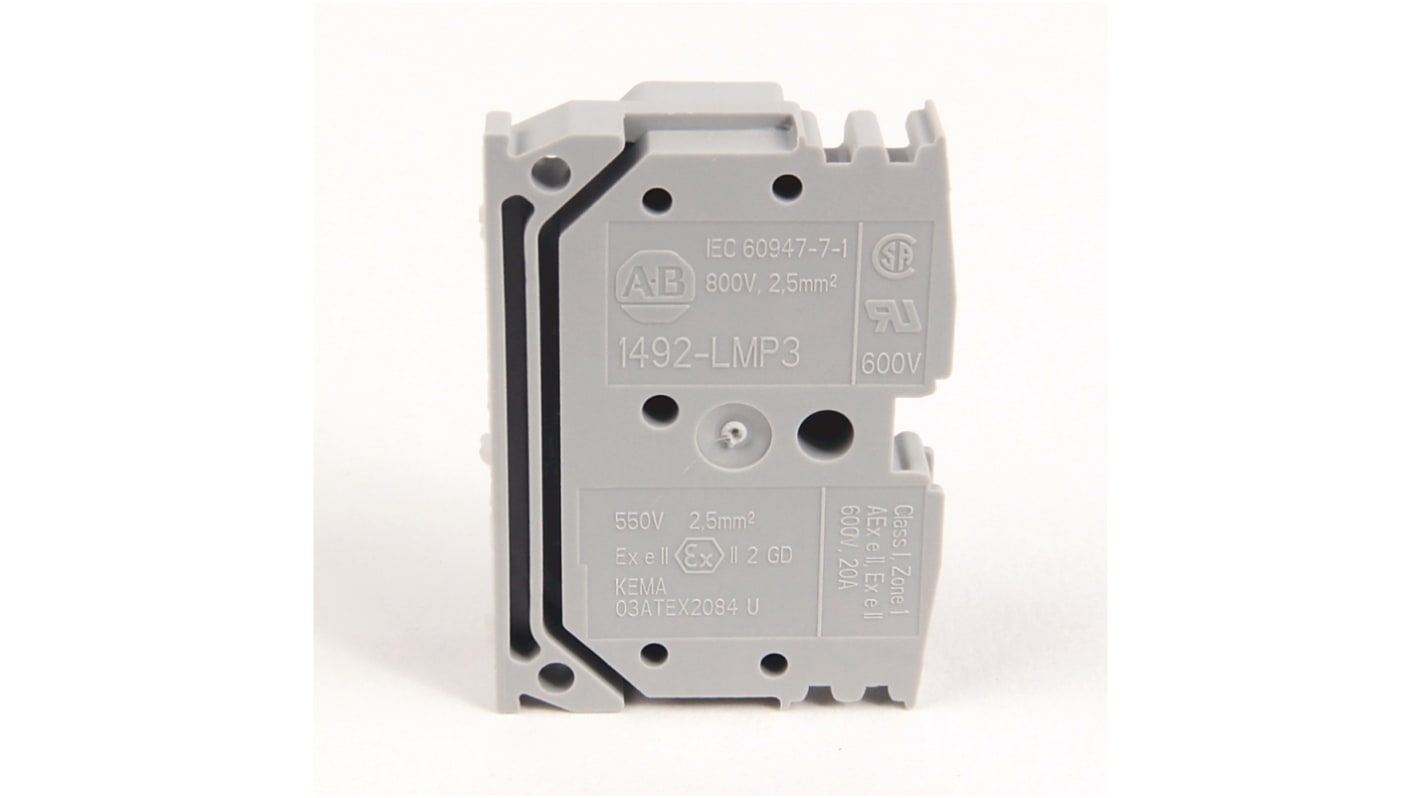 Rockwell Automation 1492 Reihenklemmenblock Grau, 2.5mm², 600 V, 800 V. / 20 A, 24 A, 25 A, Federklemme