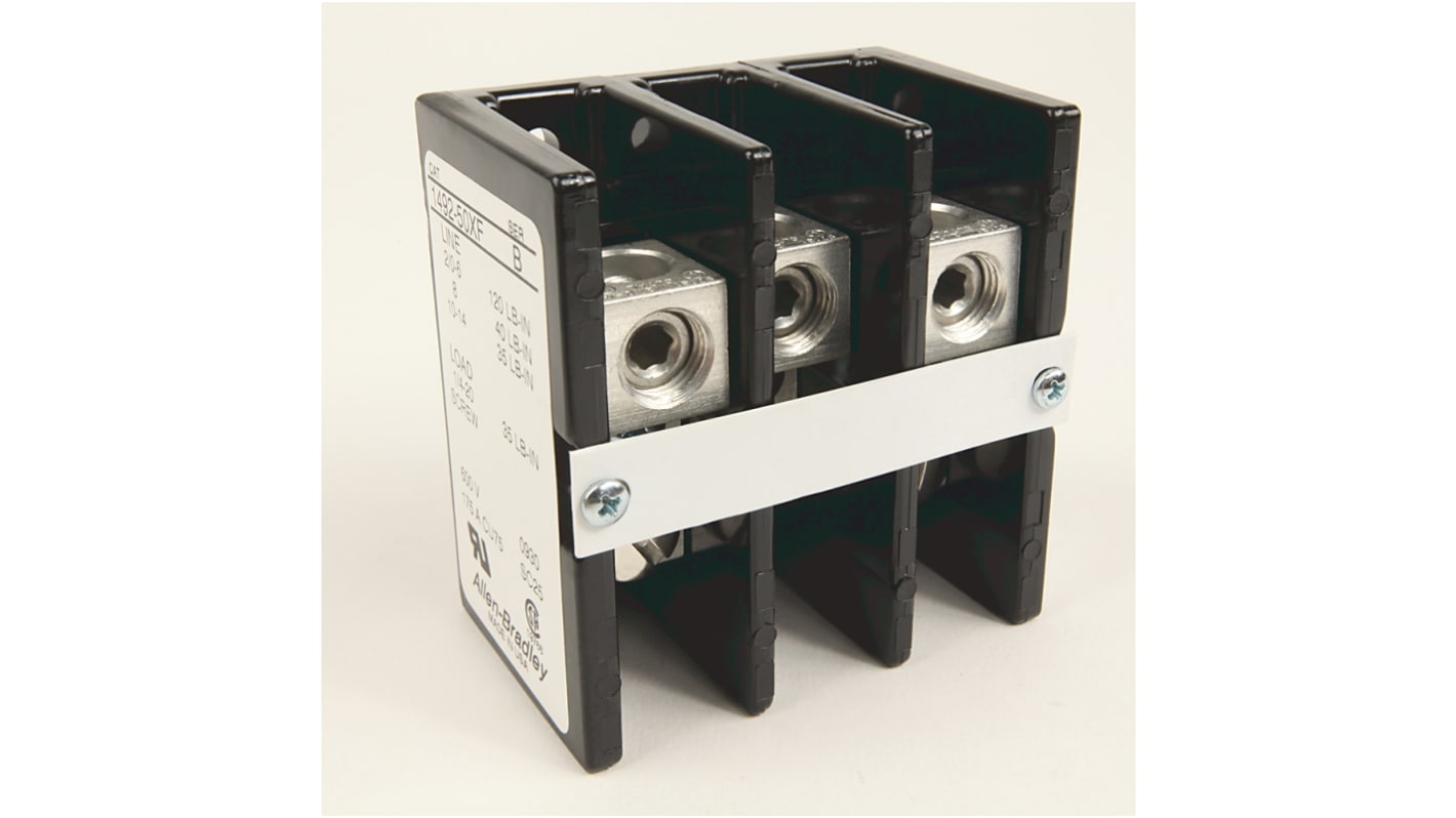 Rockwell Automation Verteilerblock 3-polig , 2/0 → 14 AWG, 175A / 600 V, Aluminium