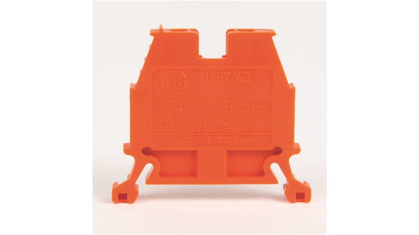 Rockwell Automation 1492-W Series Orange Feed Through Terminal Block, Screw Termination