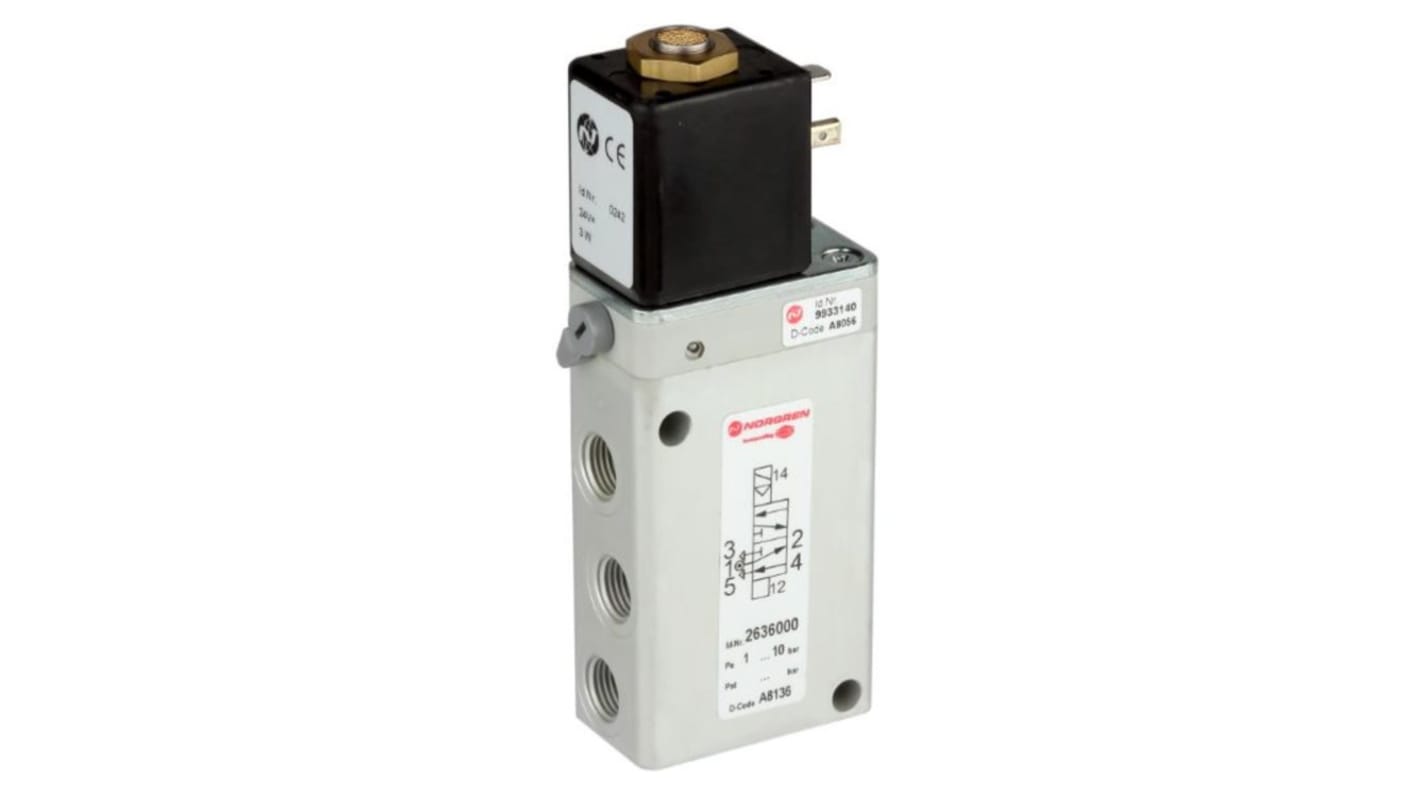 Valvola pilota con solenoide Norgren, azionamento Solenoide