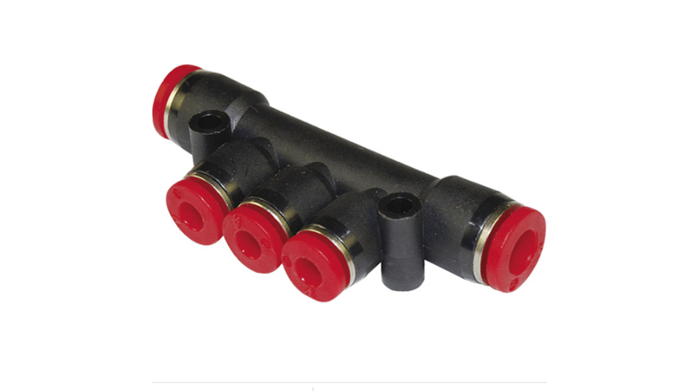 Manifold Norgren, serie Pneufit C, 2 ingresso A pressione 4 mm, 3 uscite A pressione 6 mm, in PBT 10bar