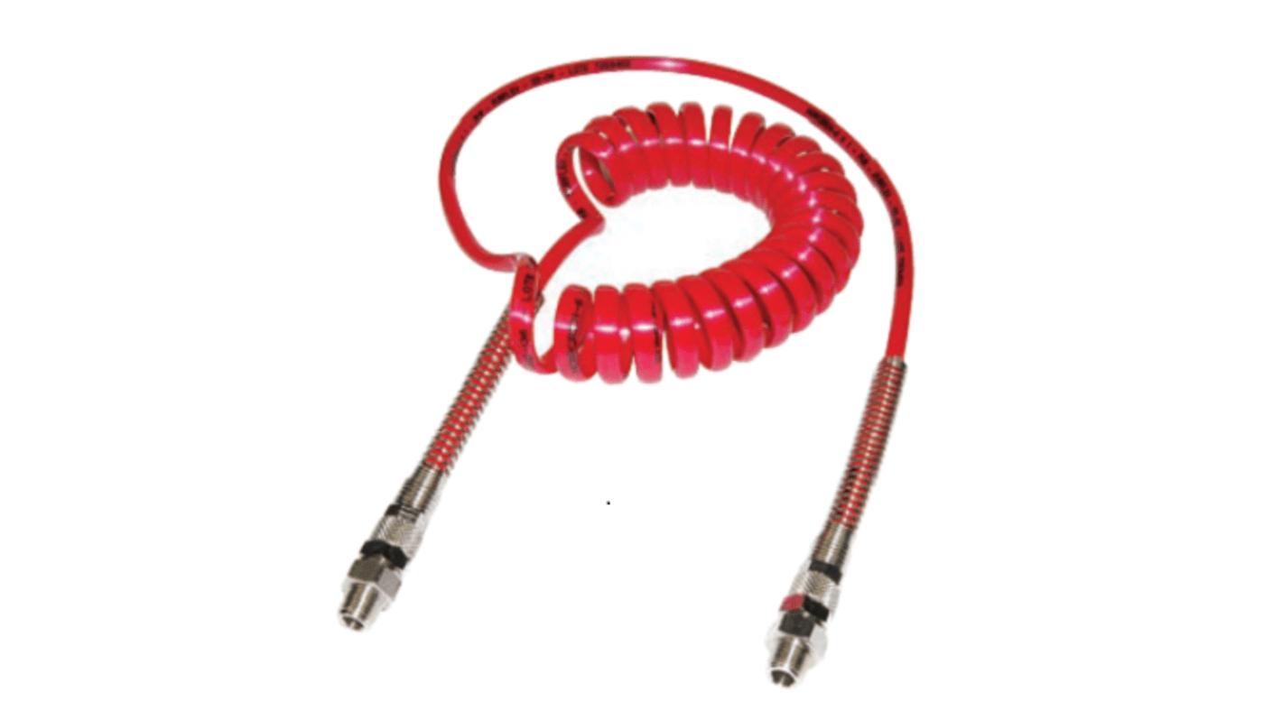 Norgren PU3 Polyurethan Pneumatik-Spiralleitung Rot mit R 1/8 Anschluss, Innen-Ø 4mm x 2m