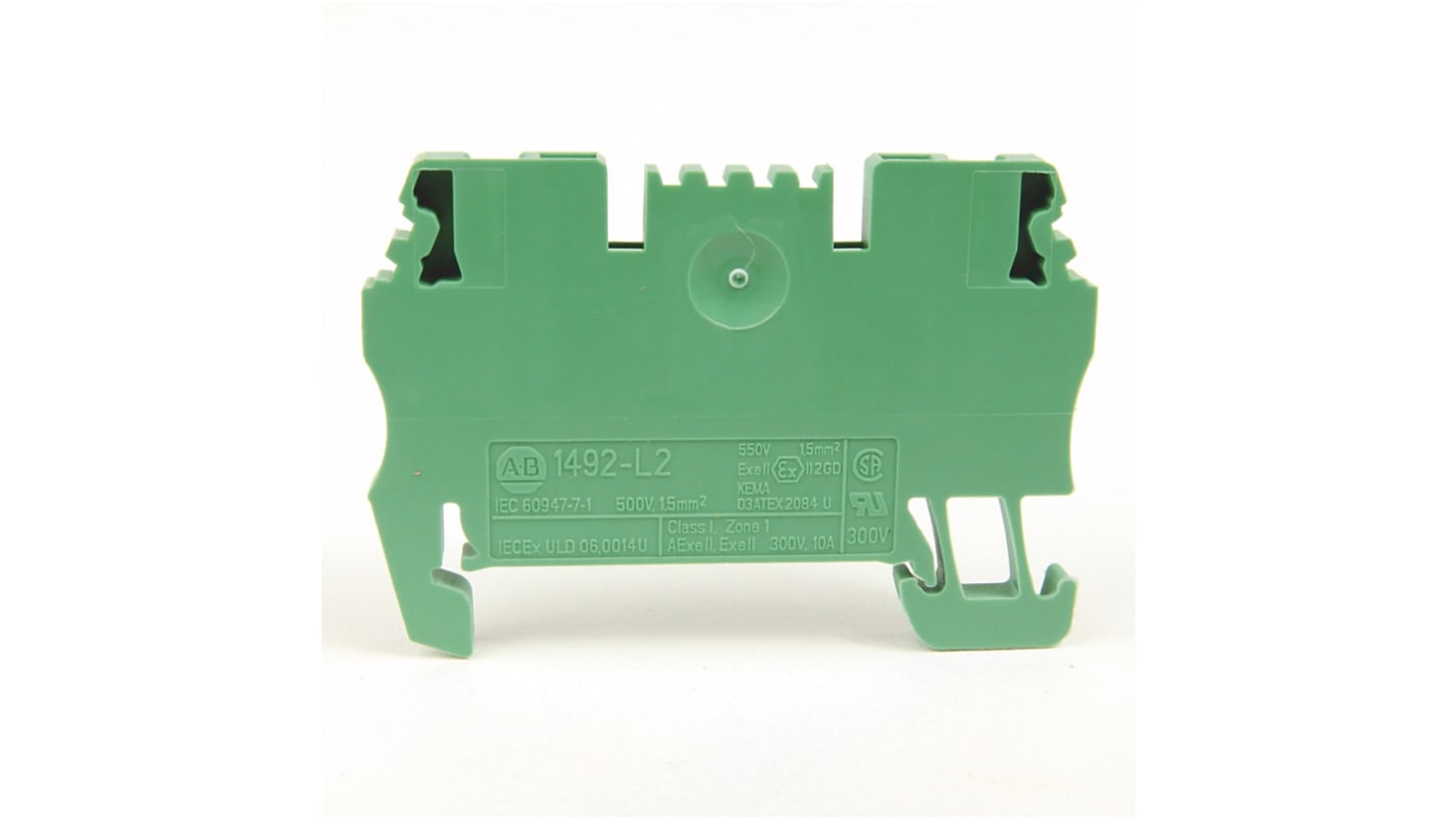 Rockwell Automation 1492 Series Green DIN Rail Terminal Block, 1.5mm², Spring Clamp Termination, ATEX, IECEx