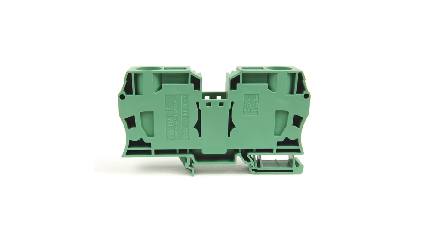 Bloc de jonction rail DIN Rockwell Automation 1492, 35mm², Fixation à ressort, Vert