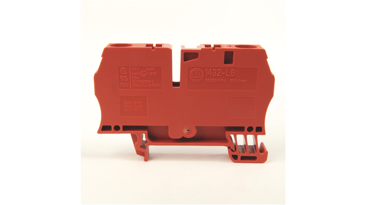 Rockwell Automation 1492 Reihenklemmenblock Rot, 6mm², 800 V / 50A, Federklemme