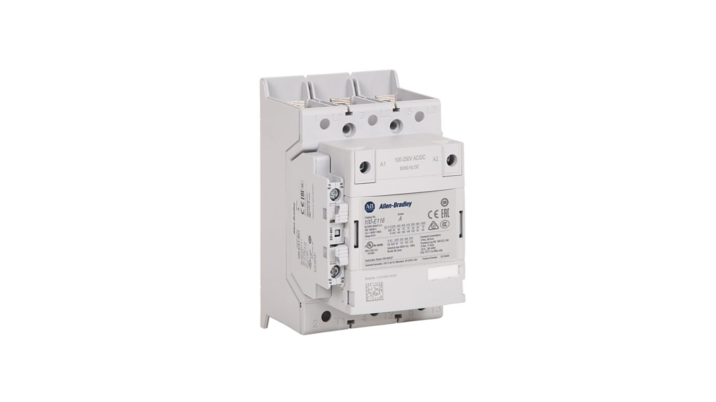 Contattore Rockwell Automation, 3 poli, 1 NO + 1 NC, 116 A, bobina Da 48 a 130 V c.a./c.c.