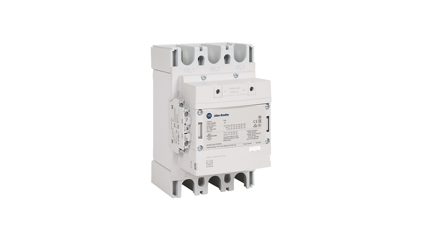 Rockwell Automation Allen-Bradley Leistungsschütz / 24 → 60 V ac/dc Spule, 3 -polig 1 Öffner + 1 Schließer / 265 A